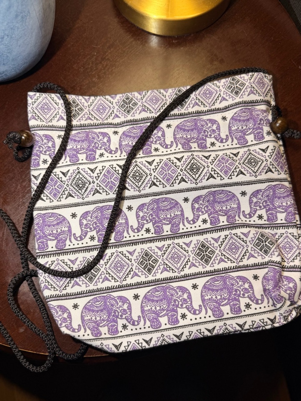 Handmade Purple Elephant Print Crossbody Bag - Cambodia